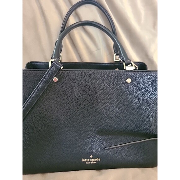Kate Spade Leila Black Leather Medium Triple Compartment Satchel crossbody Bag - Picture 2 of 14